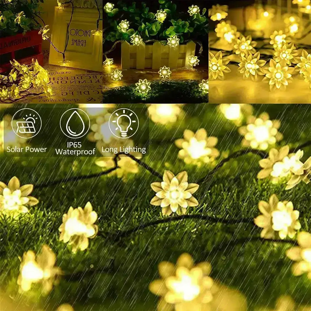 Solar flower lights outdoor led decoration fairy lotus string light - M A Enterprises